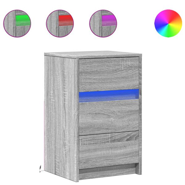 vidaXL Mesa cabeceira c/ luzes LED derivados madeira cinzento sonoma