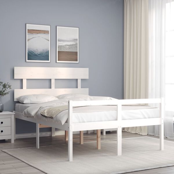 vidaXL Cama para idosos com cabeceira 120x200 cm madeira maci&ccedil;a branco