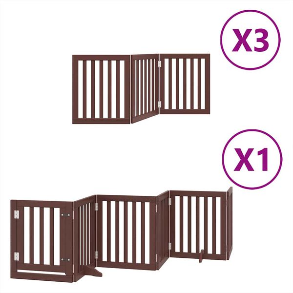 vidaXL Port&atilde;o c&atilde;es c/ porta dobr&aacute;vel 15 pain&eacute;is 750 cm &aacute;lamo castanho