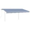 vidaXL Toldo retr&aacute;til autom&aacute;tico com postes 4,5x3,5 m azul e branco