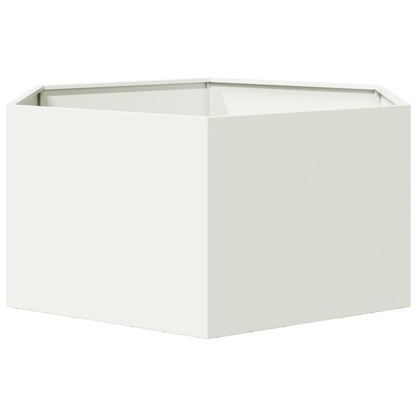 vidaXL Vaso/floreira de jardim hexagonal 104x90x45 cm a&ccedil;o branco