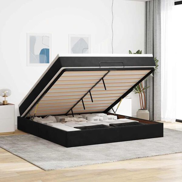 vidaXL Estrutura de cama otomana com colch&atilde;o 180x200 cm veludo preto
