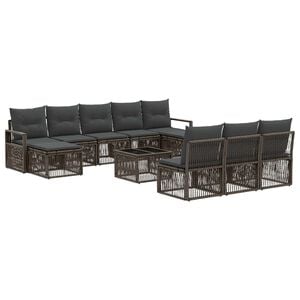 vidaXL Conjunto de Sof&aacute; de Jardim 11 pcs Cinzento vime PE