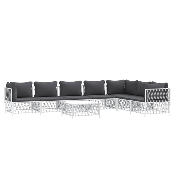 vidaXL 8 pcs conjunto lounge de jardim com almofadões aço branco