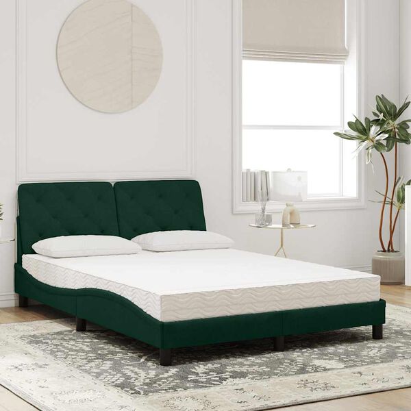vidaXL Cama com colch&atilde;o 140x200 cm veludo verde-escuro