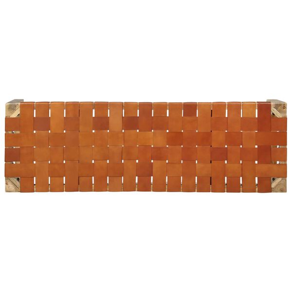 vidaXL Banco 110 cm couro genu&iacute;no e mangueira maci&ccedil;a castanho