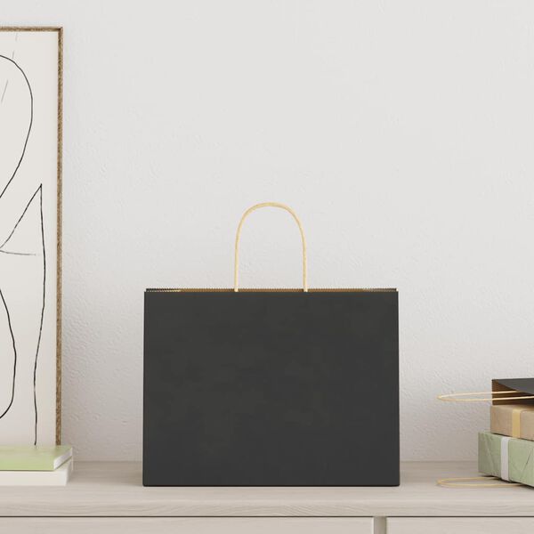 vidaXL Sacos de papel 50 unid com al&ccedil;as preto 32x17x25 cm