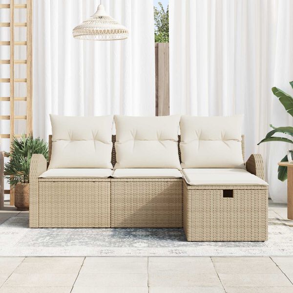 vidaXL Conjunto de Sof&aacute; de Jardim 4 pcs Bege Rattan Sint&eacute;tico