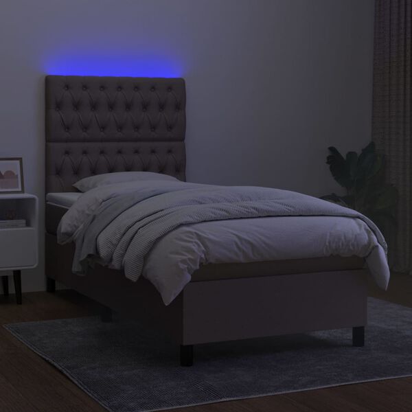 vidaXL Cama box spring + colch&atilde;o/LED 90x190cm tecido cinza-acastanhado
