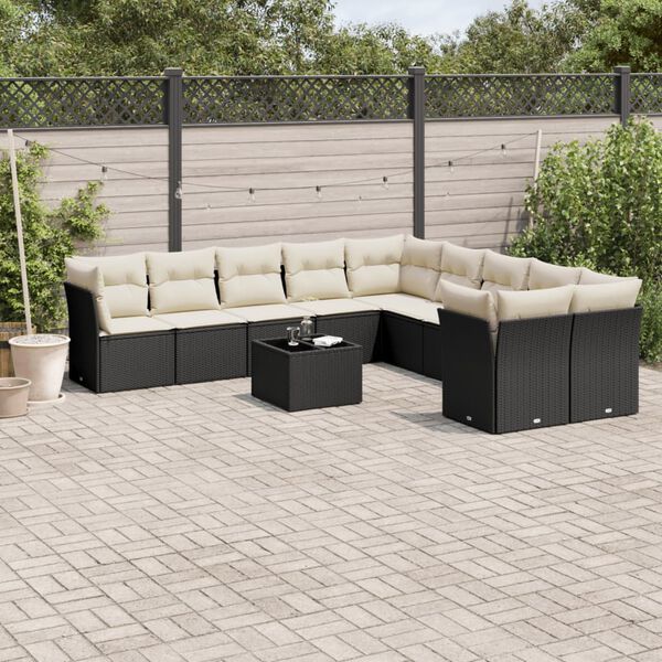 vidaXL 11 pcs conjunto sof&aacute;s de jardim c/ almofad&otilde;es vime PE preto
