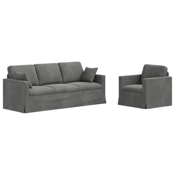 vidaXL Sof&aacute; 2 pcs Cinza Escuro 198 x 78 x 80 cm Veludo
