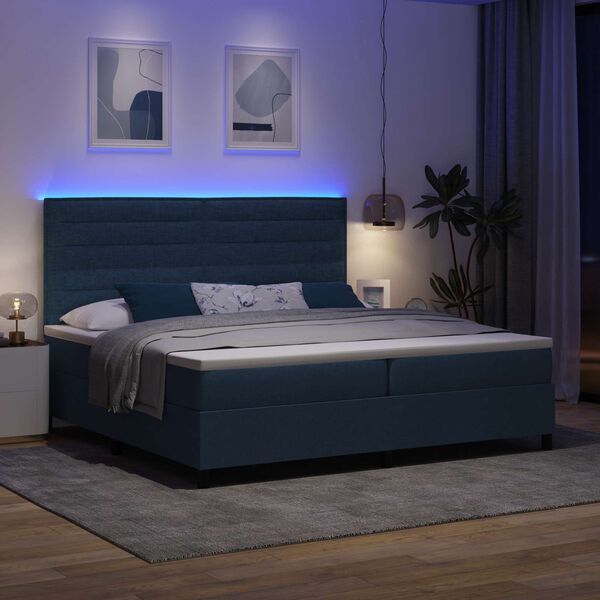 vidaXL Cama Box com colch&atilde;o com led Azul 200 x 200 cm tecido