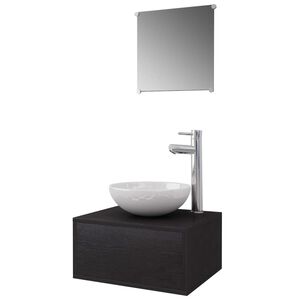 vidaXL Conjunto m&oacute;veis casa de banho 4 pcs com bacia e torneira, preto