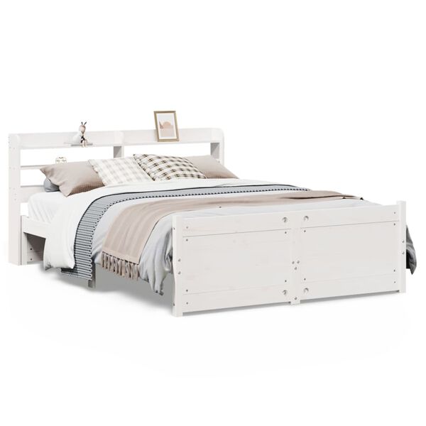 vidaXL Estrutura de cama c/ cabeceira sem colch&atilde;o 140x190 cm branco