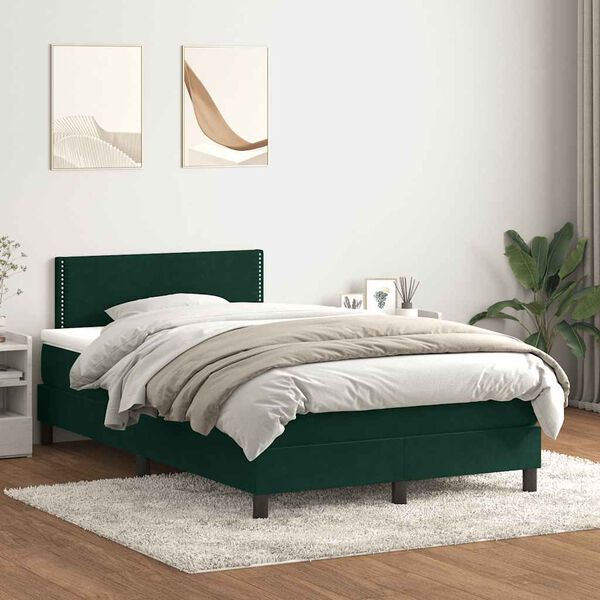 vidaXL Cama boxspring com colch&atilde;o 120x210 cm veludo verde-escuro