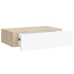 vidaXL Prateleira de parede com gaveta em carvalho e branco 40x23,5x10 cm MDF