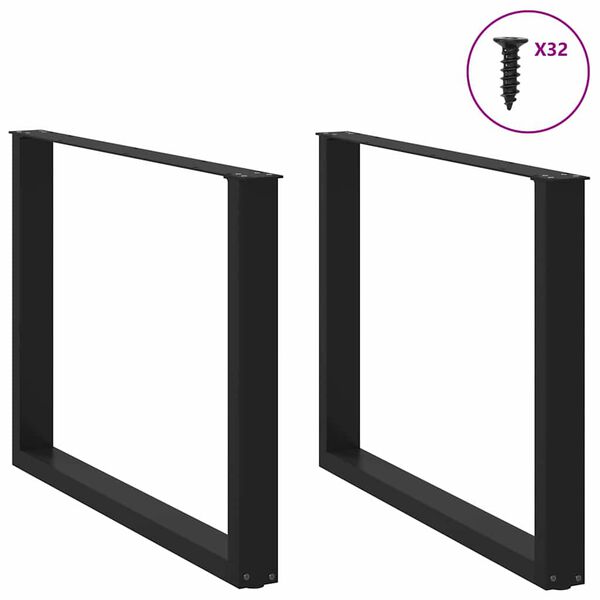 vidaXL Pés para mesa de jantar em formato de U, 2 peças, preto, 100x(72-73) cm, aço