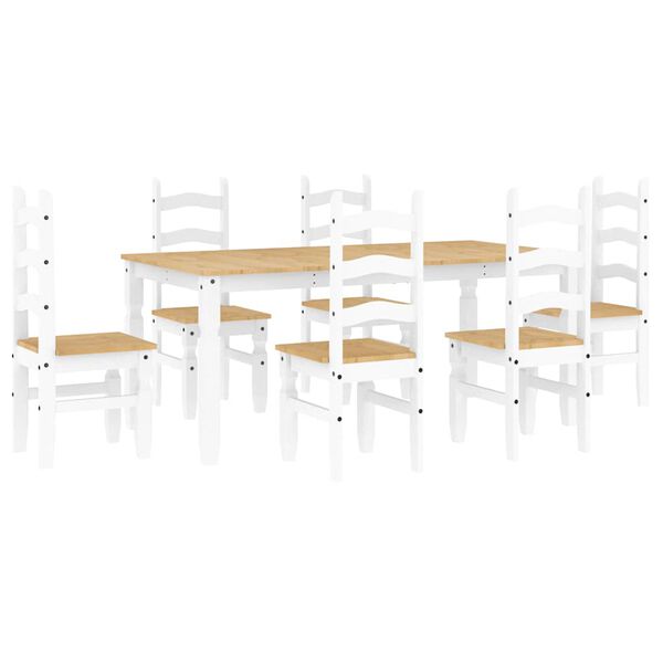 vidaXL 7 pcs conjunto de jantar Panama madeira pinho maci&ccedil;a branco