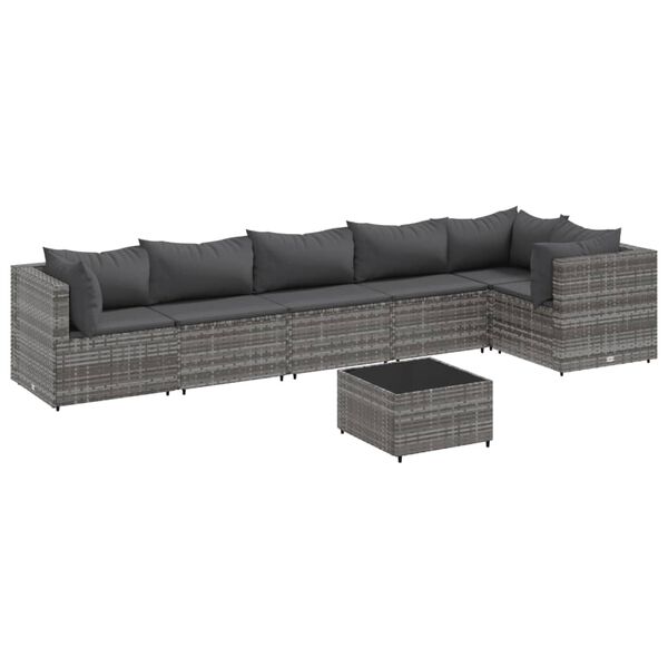 vidaXL 7 pcs conjunto lounge de jardim c/ almofad&otilde;es vime PE cinzento