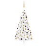 vidaXL Meia &aacute;rvore Natal artificial pr&eacute;-iluminada c/ bolas branco