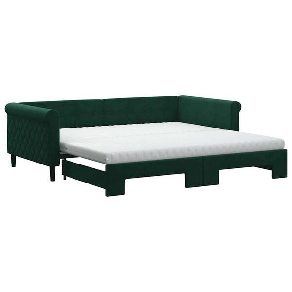 vidaXL Sof&aacute;-cama c/ gavet&atilde;o e colch&otilde;es 100x200cm veludo verde-escuro