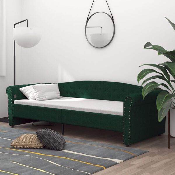 vidaXL Sof&aacute;-cama c/ colch&atilde;o e sa&iacute;da USB 90x200 cm tecido verde-escuro