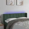 vidaXL Cabeceira cama c/ luzes LED veludo 147x16x78/88 cm verde-escuro