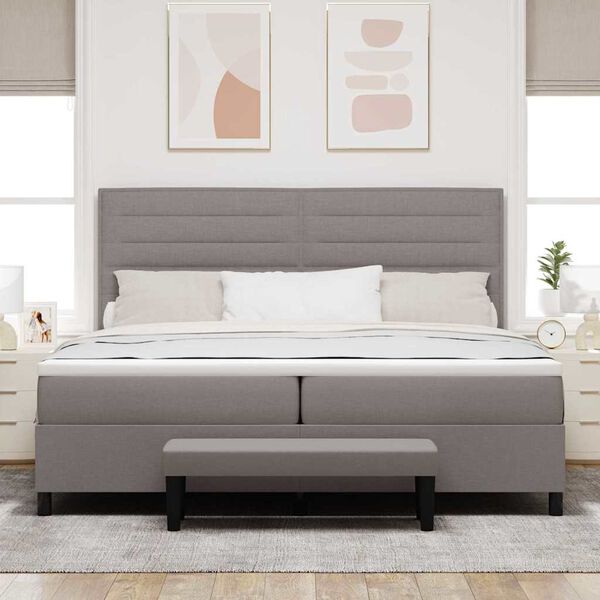 vidaXL Cama Box com colch&atilde;o Cinzento-acastanhado 200 x 200 cm tecido