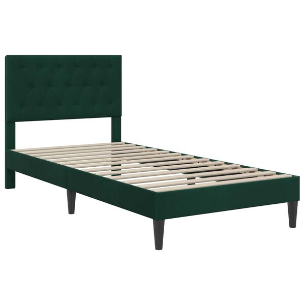vidaXL Estrutura de cama com colch&atilde;o Verde Escuro 90 x 190 cm Veludo