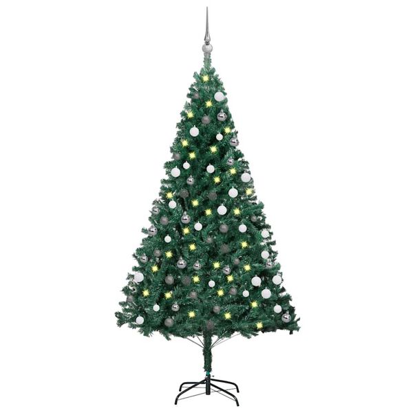vidaXL Árvore Natal artificial pré-iluminada c/ bolas 180 cm PVC verde
