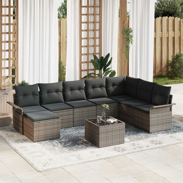 vidaXL Conjunto de Sofá de Jardim 9 pcs Preto Rattan Sintético