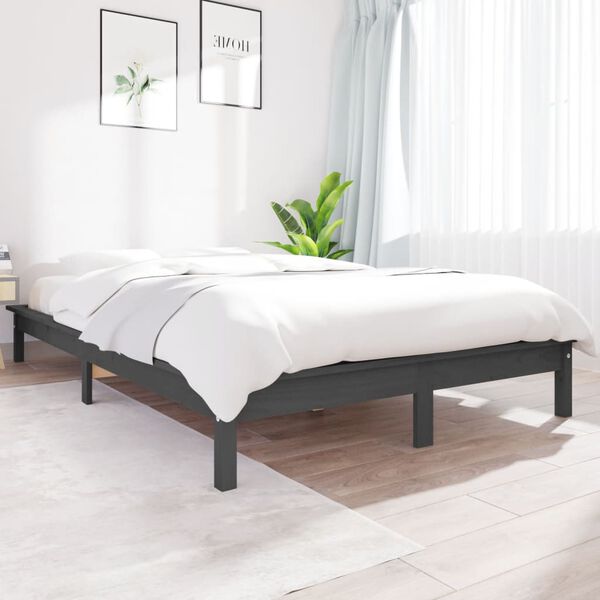 vidaXL Estrutura cama pequena de casal 120x190 cm pinho maci&ccedil;o cinza