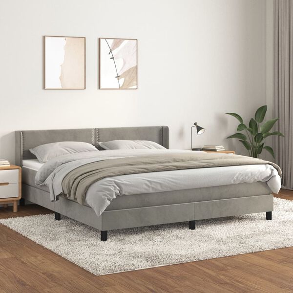 vidaXL Cama com molas/colch&atilde;o 180x200 cm veludo cinzento-claro