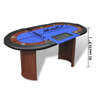 vidaXL Mesa poker 10 jogadores c/ área crupiê e tabuleiro fichas azul