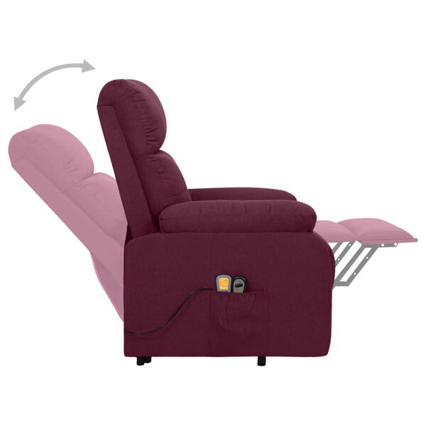 vidaXL Poltrona elevatória de massagens tecido roxo