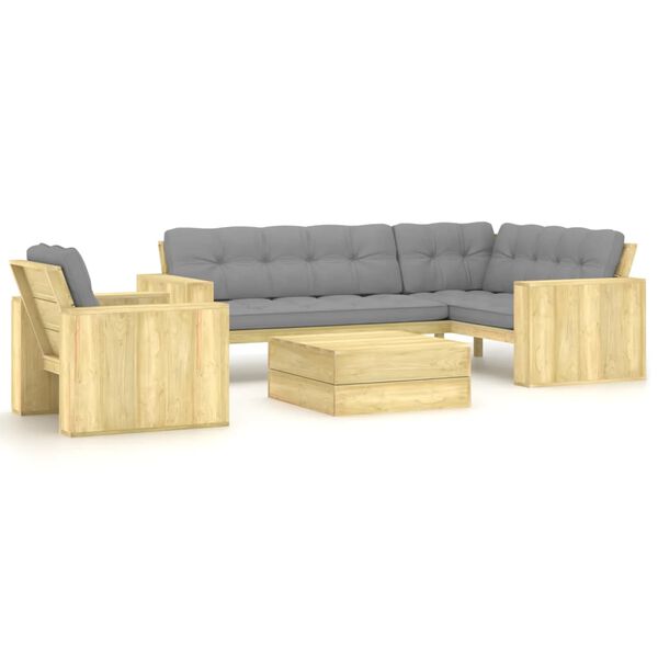 vidaXL 3 pcs conjunto lounge de jardim com almofad&otilde;es pinho impregnado