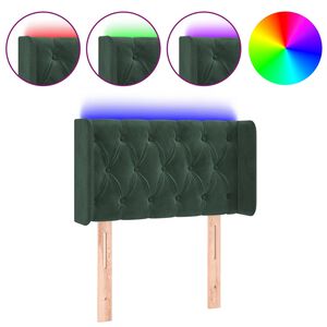 vidaXL Cabeceira cama c/ luzes LED veludo 83x16x78/88 cm verde-escuro