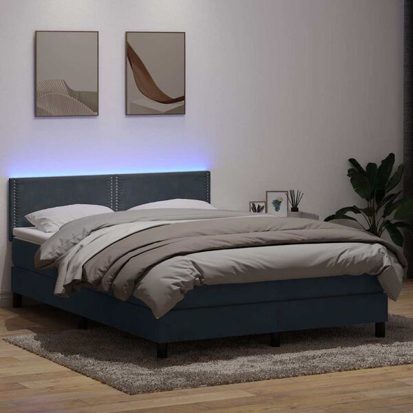 vidaXL Cama box spring c/ colch&atilde;o e LED 160x220 cm veludo cinzento-escuro