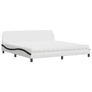 vidaXL Cama com colch&atilde;o Dover 200x200 cm couro artificial preto e branco