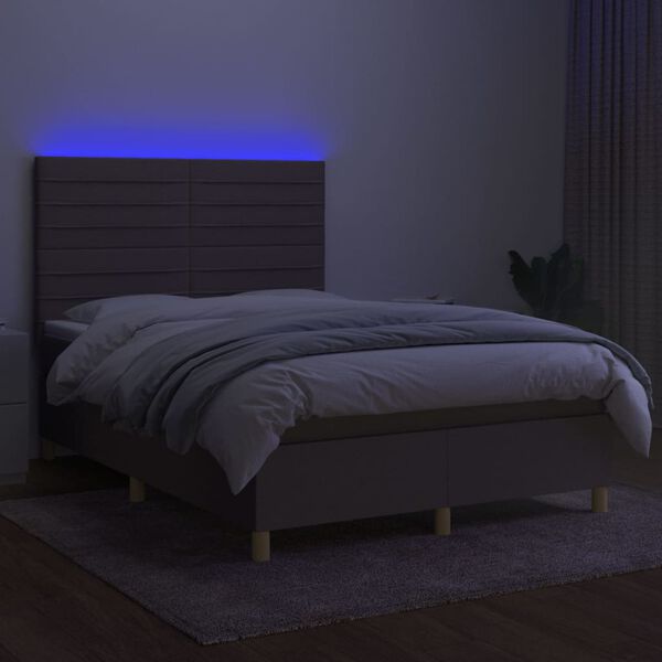 vidaXL Cama box spring colch&atilde;o/LED 140x200 cm tecido cinza-acastanhado