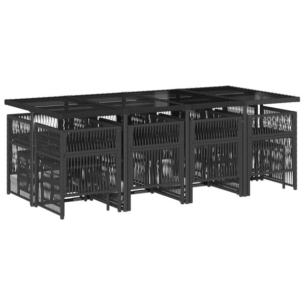 vidaXL 13 pcs conjunto de jantar p/jardim com almofad&otilde;es vime PE preto