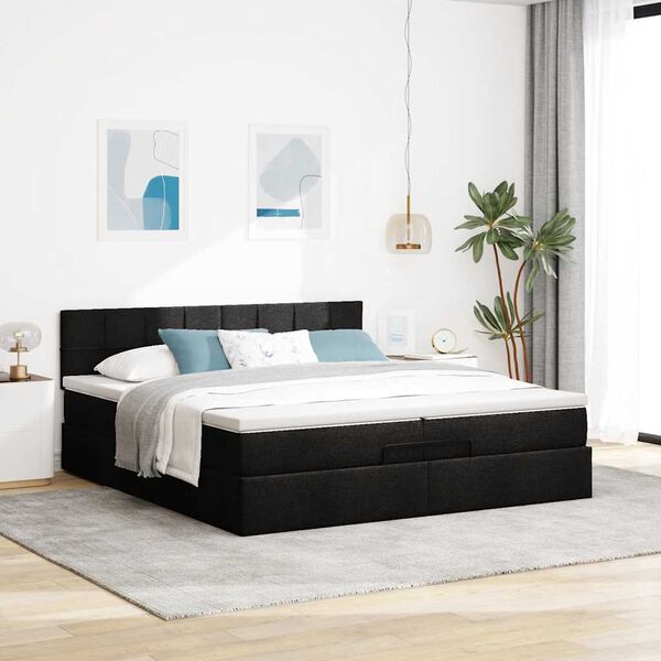 vidaXL Estrutura de cama otomana com colch&atilde;o 200x200 cm tecido preto