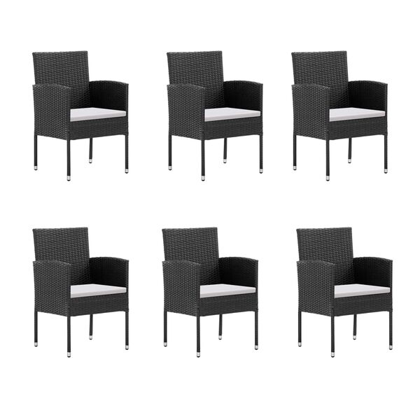 vidaXL 7 pcs conjunto de jantar p/ jardim c/ almofad&otilde;es vime PE preto