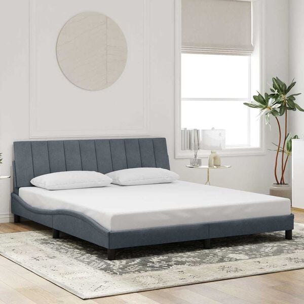 vidaXL Estrutura de cama sem colch&atilde;o Hanko 180x200 cm veludo cinzento-escuro