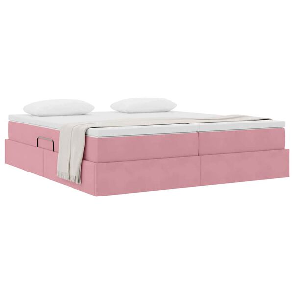 vidaXL Cama com arruma&ccedil;&atilde;o e colch&atilde;o Rosa 200 x 200 cm Veludo