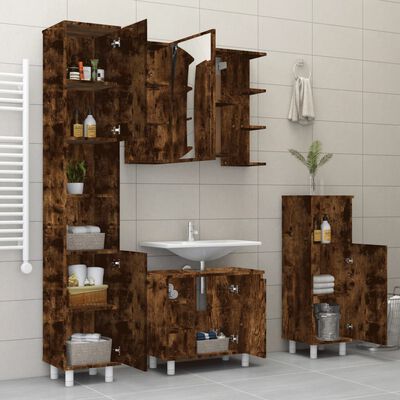 vidaXL 4pcs conjunto de móveis WC derivados de madeira carvalho fumado