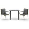 vidaXL 3 pcs conj. jantar p/ jardim c/ almofad&otilde;es vime PE preto/cinza