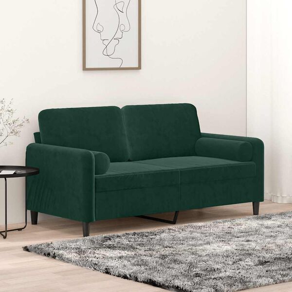 vidaXL Sof&aacute; 2 lug. c/ almofadas decorativas 140cm veludo verde-escuro