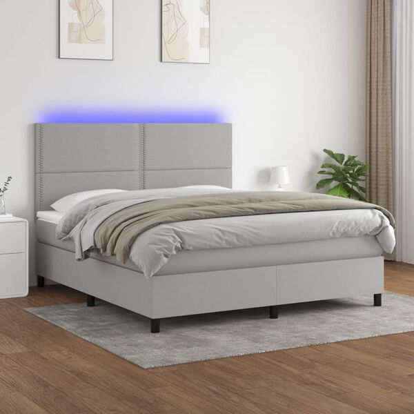 vidaXL Cama box spring c/ colch&atilde;o e LED 160x200 cm tecido cinza-claro