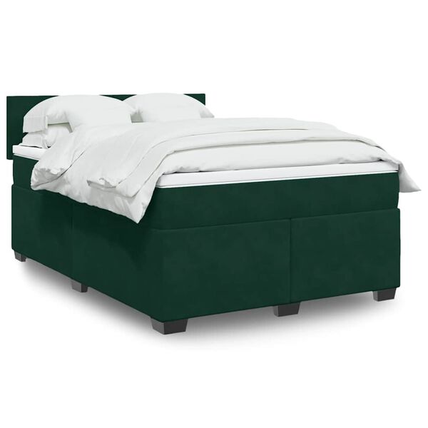 vidaXL Cama com molas/colch&atilde;o 160x200 cm veludo verde-escuro